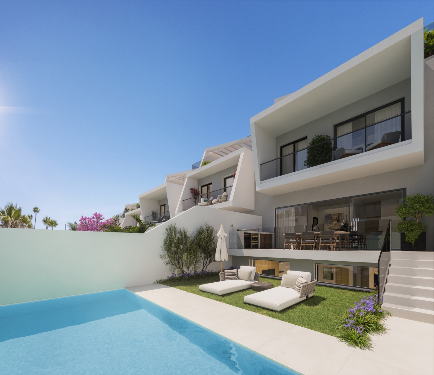Illustrative townhouse and private pool in Los Flamingos