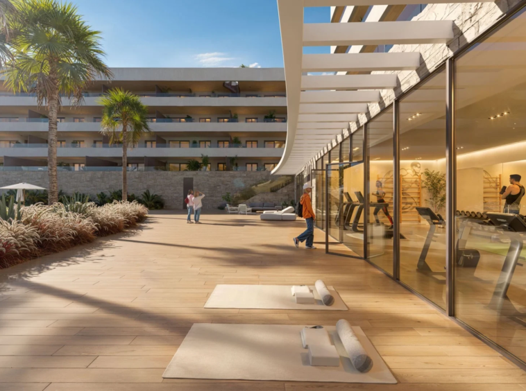 Illustrative shared fitness area beside the gardens