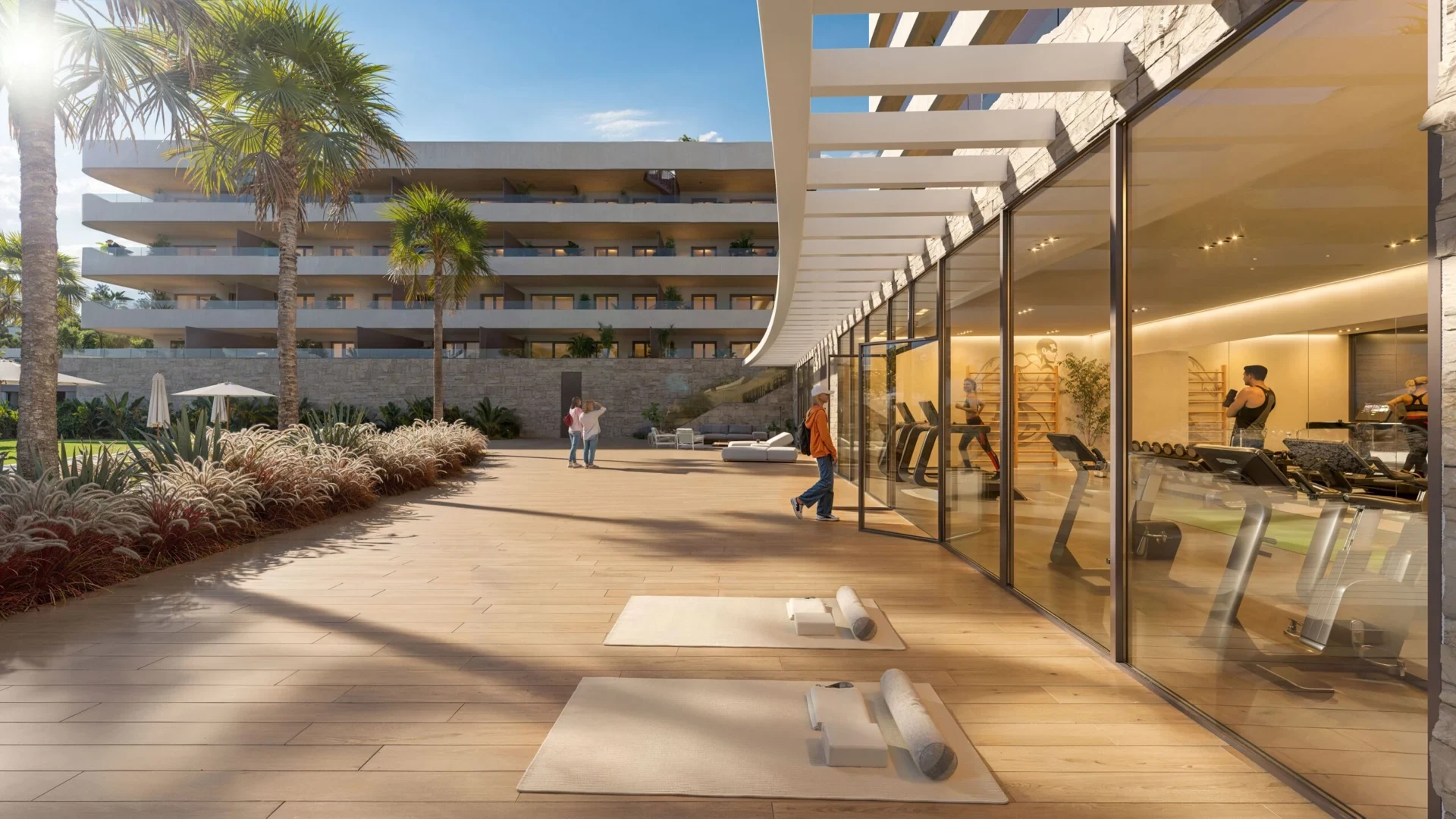 Illustrative shared fitness area beside the gardens