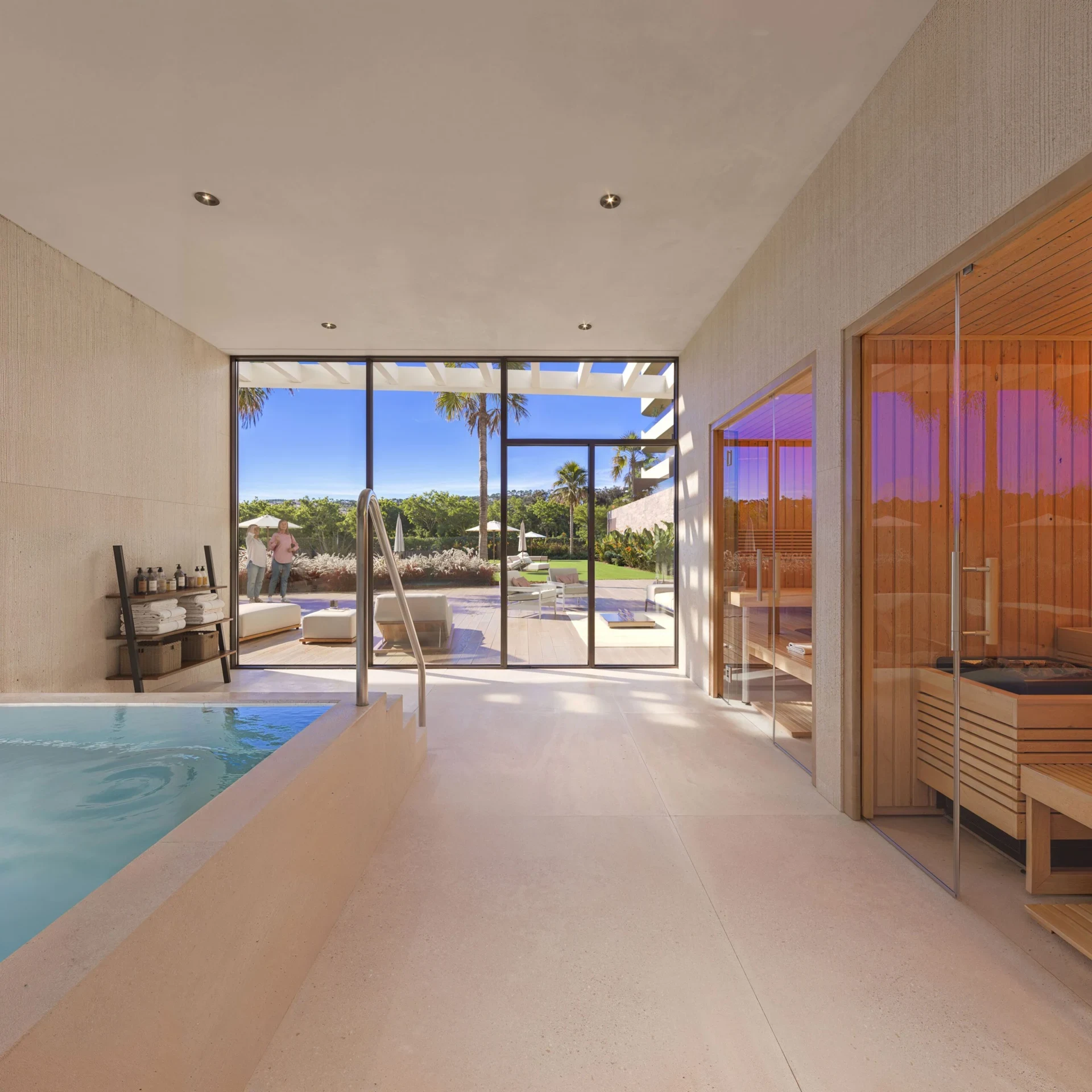 Illustrative communal spa and sauna