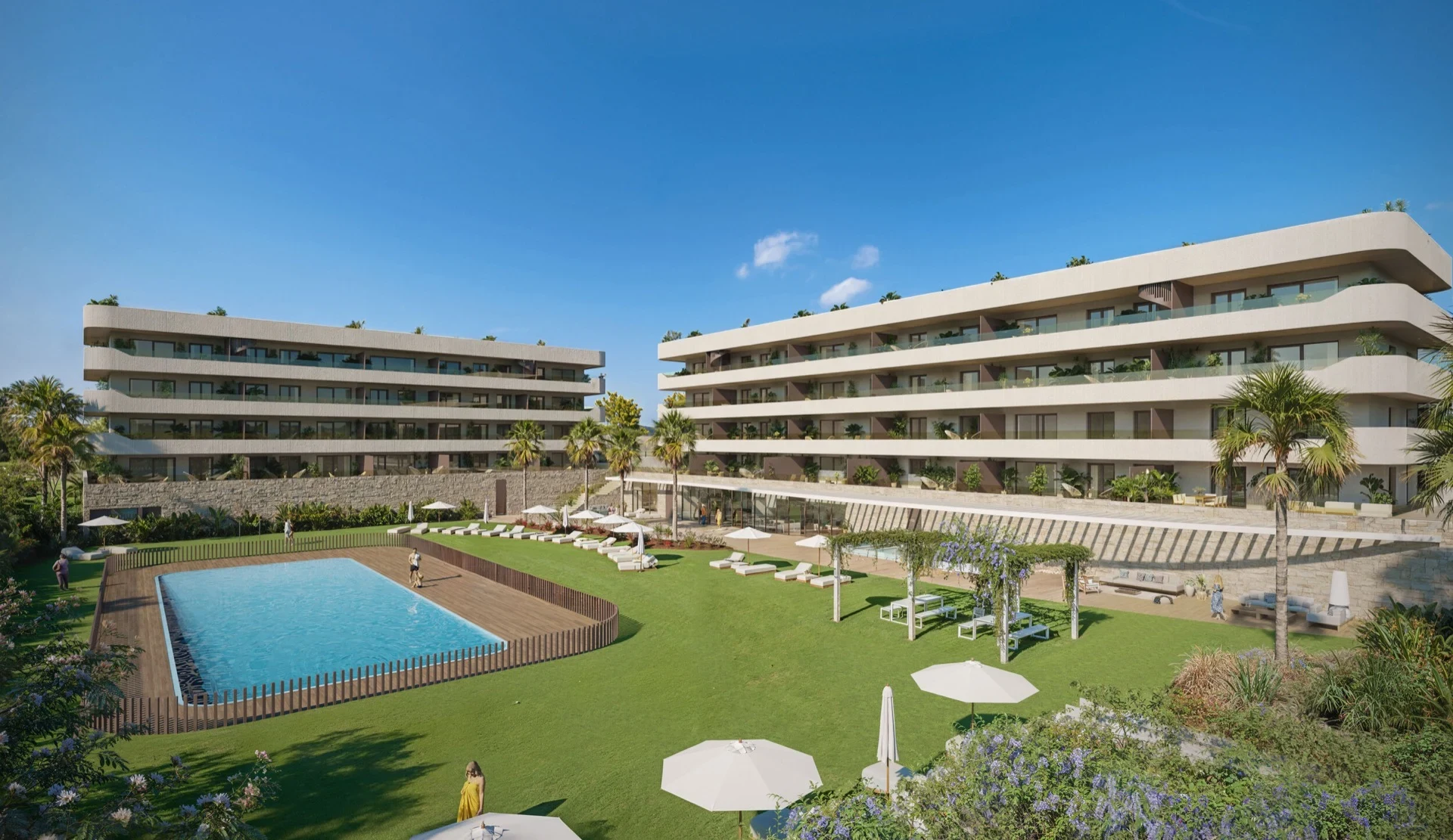 Illustrative residences with communal pool and landscaped gardens