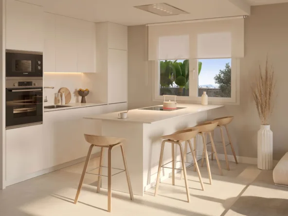 Illustrative open-plan fitted kitchen and dining area