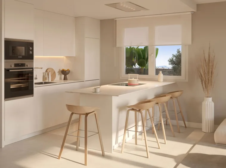 Illustrative open-plan fitted kitchen and dining area