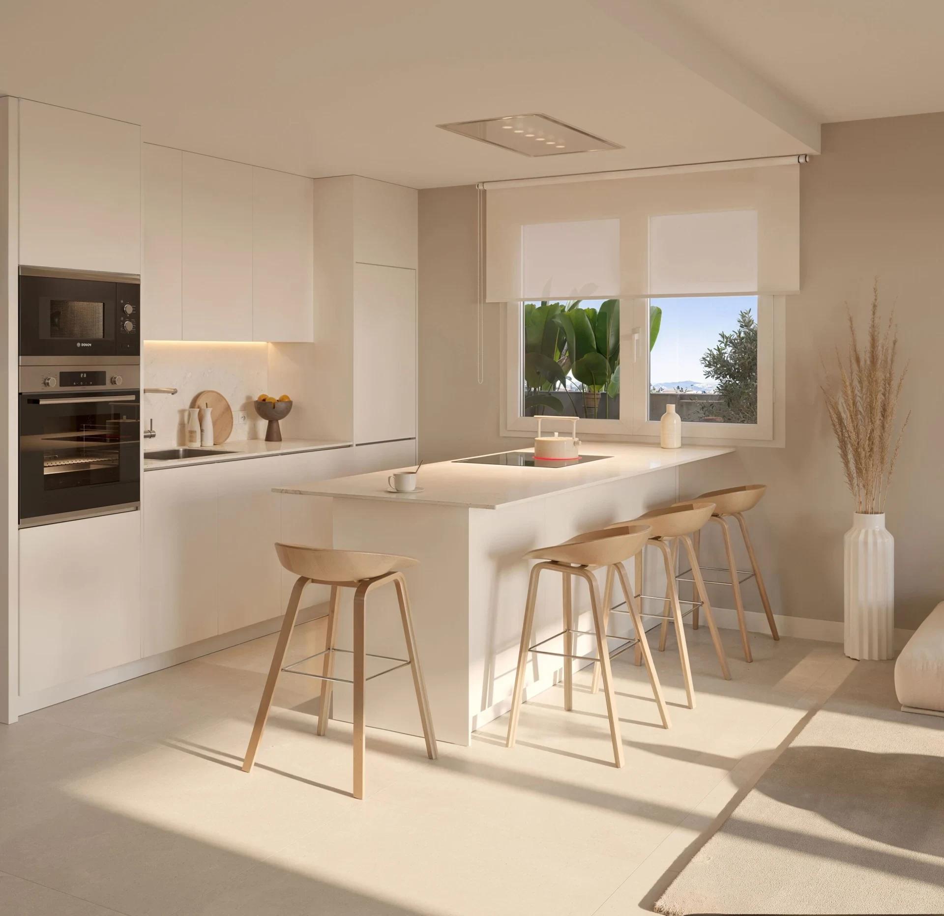 Illustrative open-plan fitted kitchen and dining area