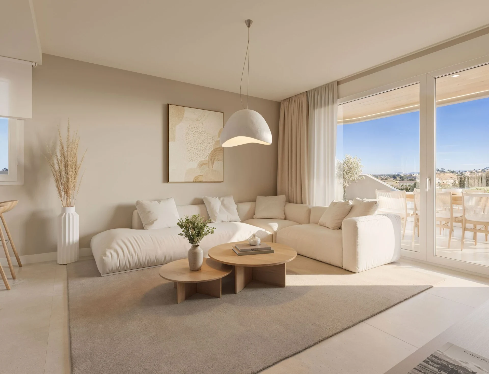 Illustrative living room opening to a terrace