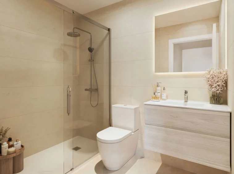Illustrative bathroom with walk-in shower