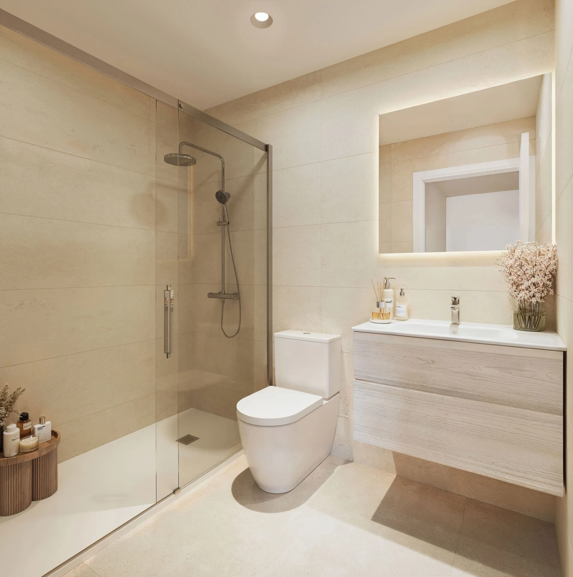 Illustrative bathroom with walk-in shower