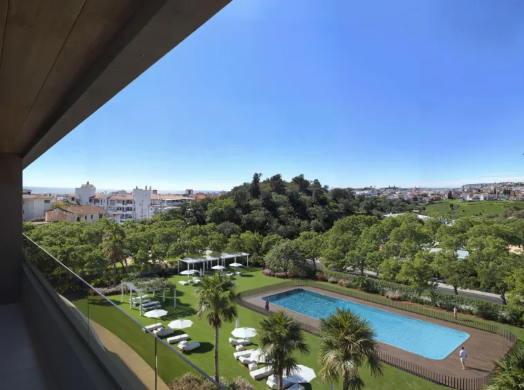 Illustrative terrace overlooking the communal gardens