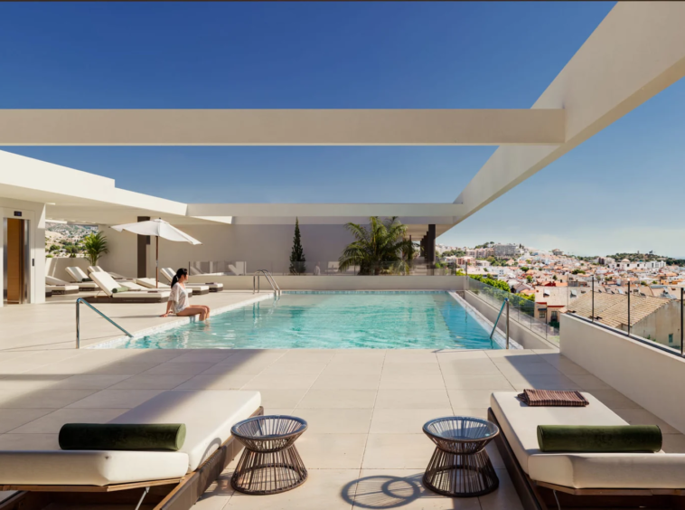 Communal rooftop pool and relaxation area — illustration