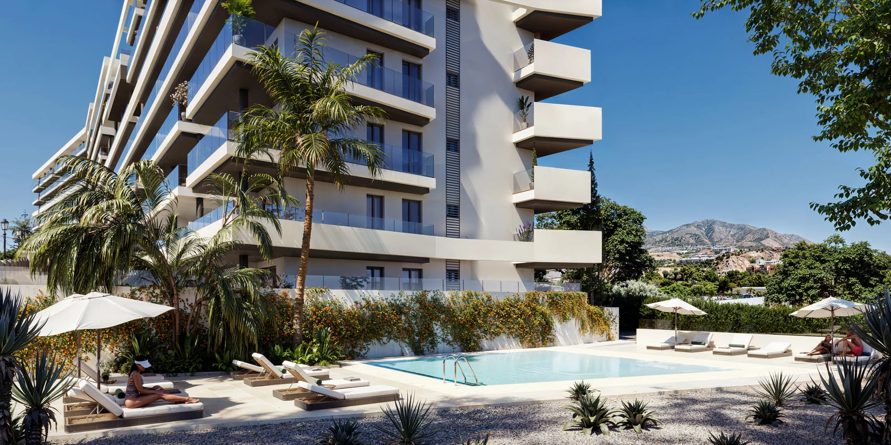 Contemporary residence and communal pool in Fuengirola — illustration
