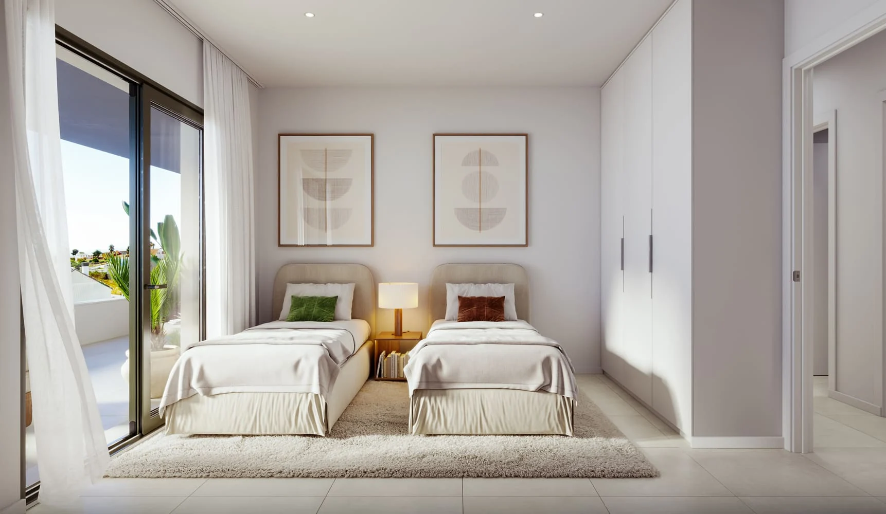 Illustrative twin bedroom