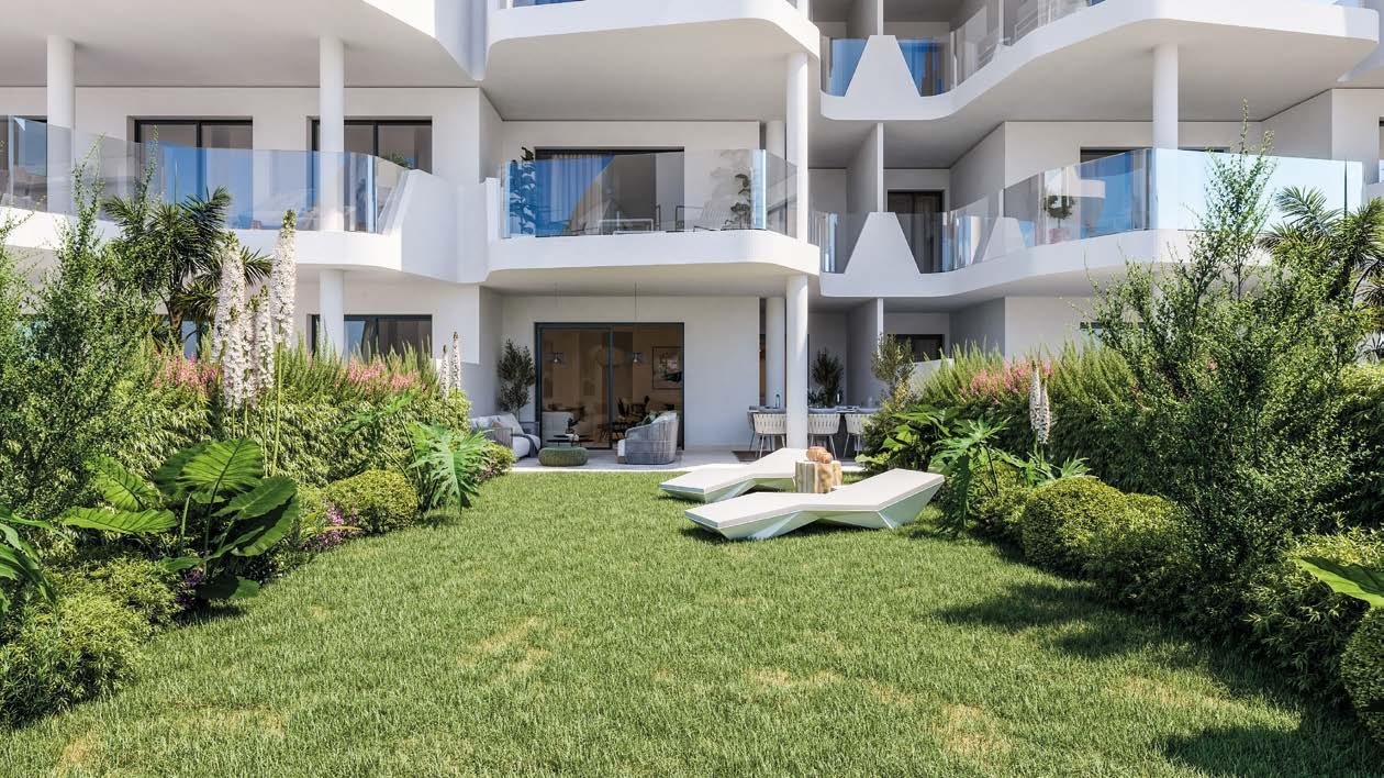 Architectural illustration of a garden apartment in El Higueron