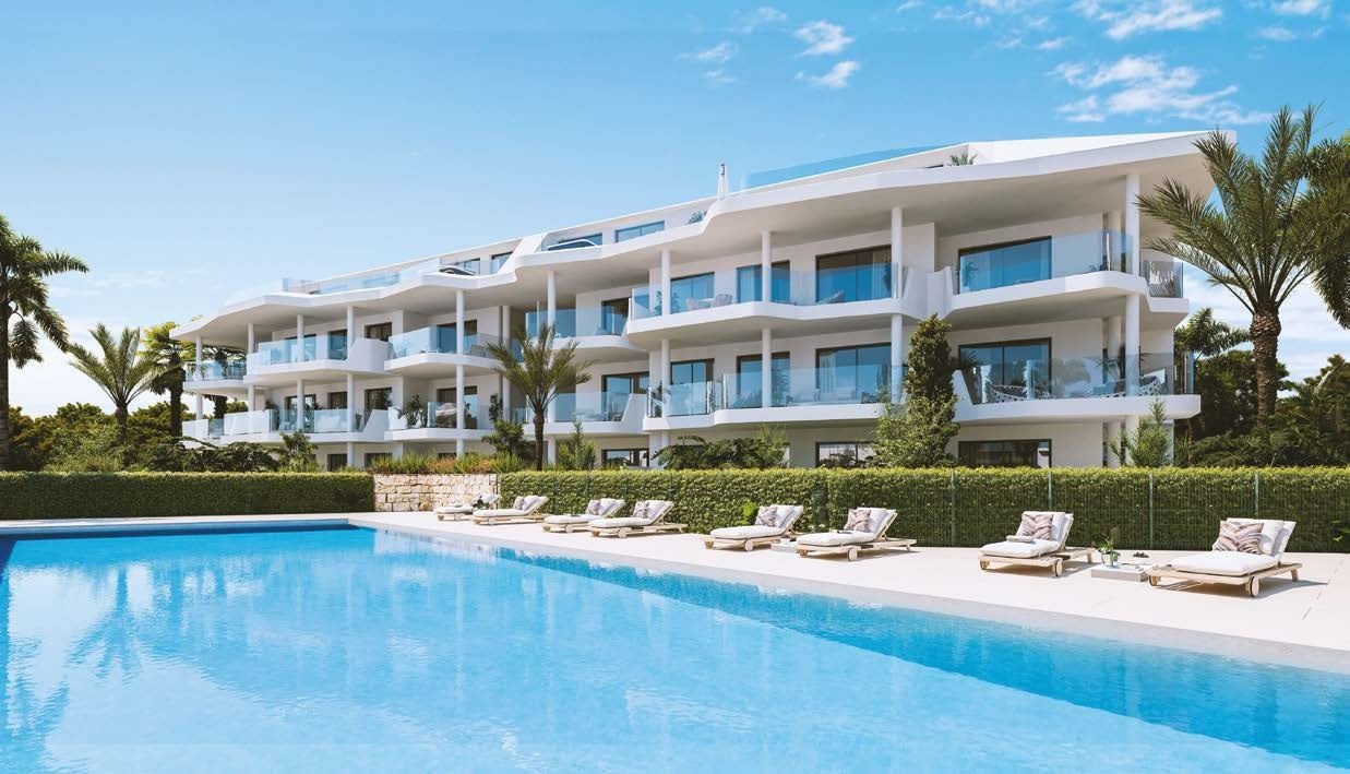 Illustration of the communal swimming pool and residential buildings