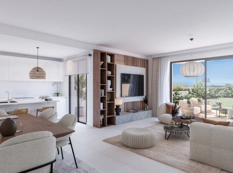 Illustrated open-plan apartment interior