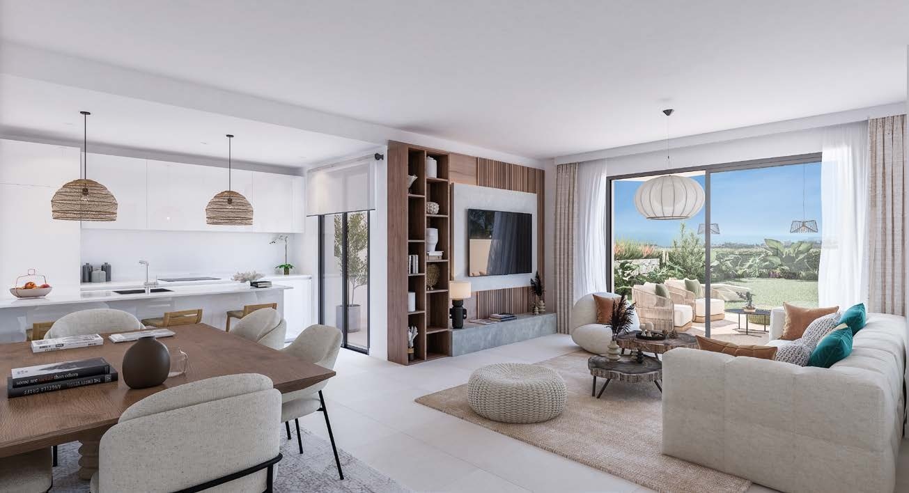 Illustrated open-plan apartment interior