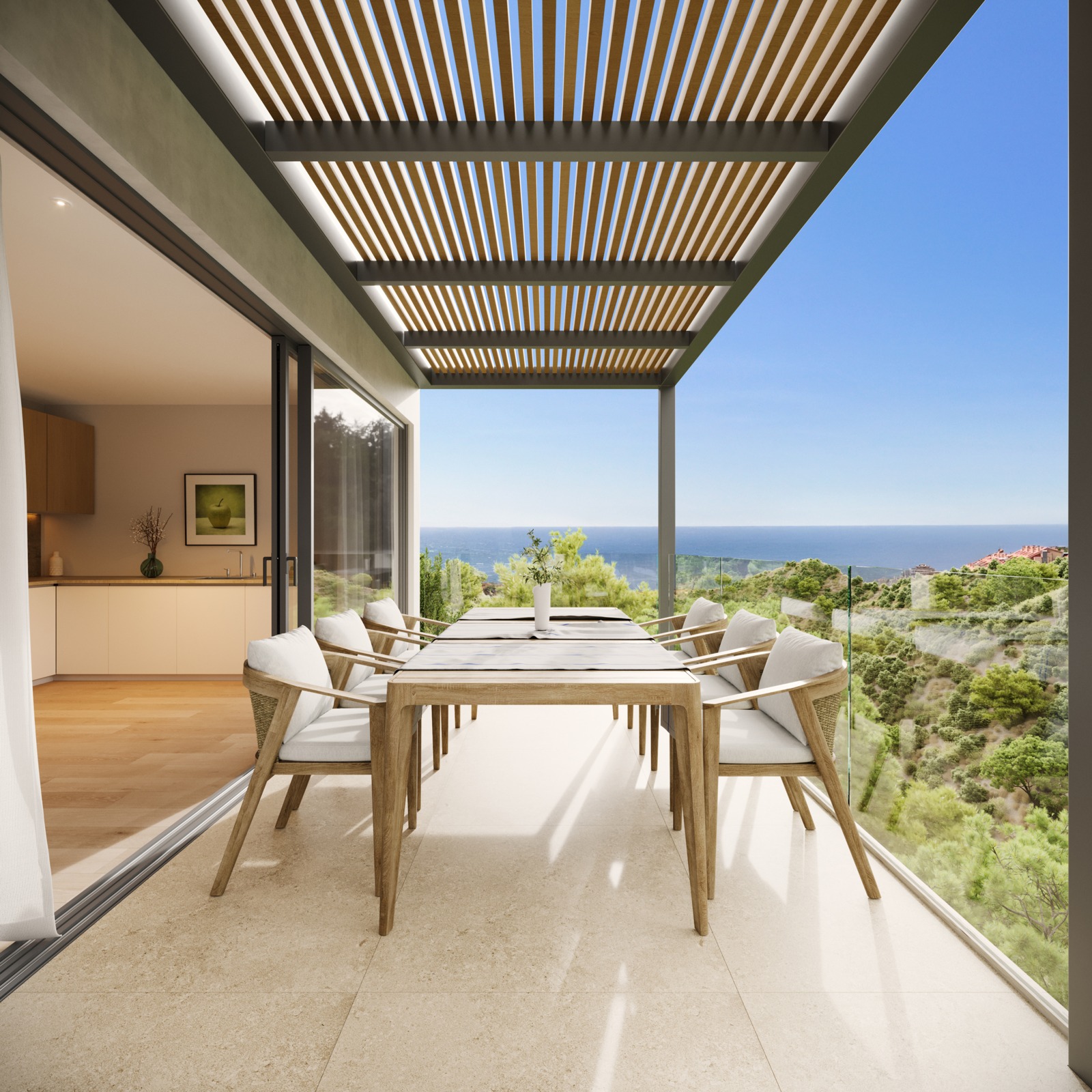 Illustrated outdoor dining terrace