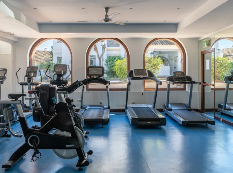 Communal gym with exercise equipment