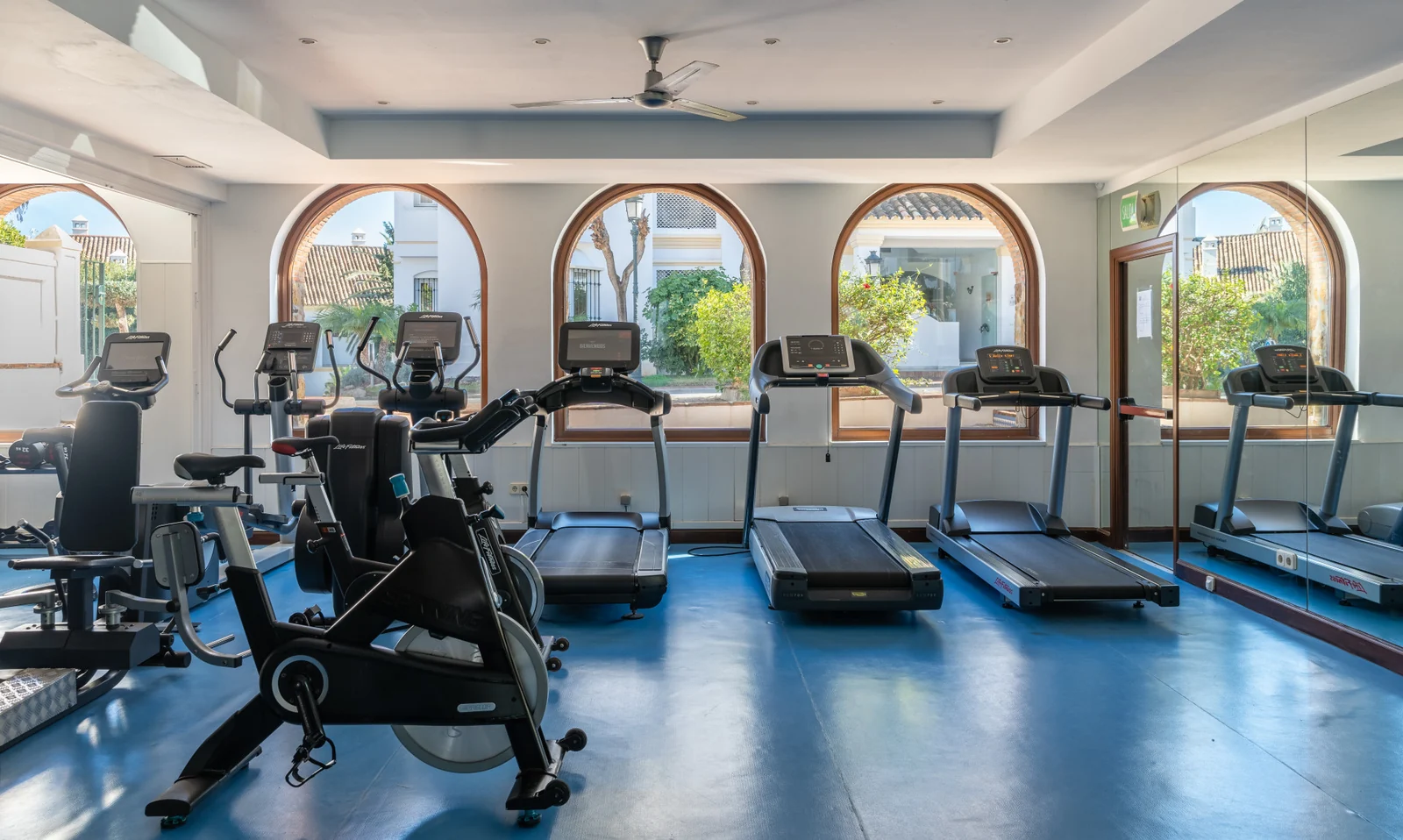 Communal gym with exercise equipment