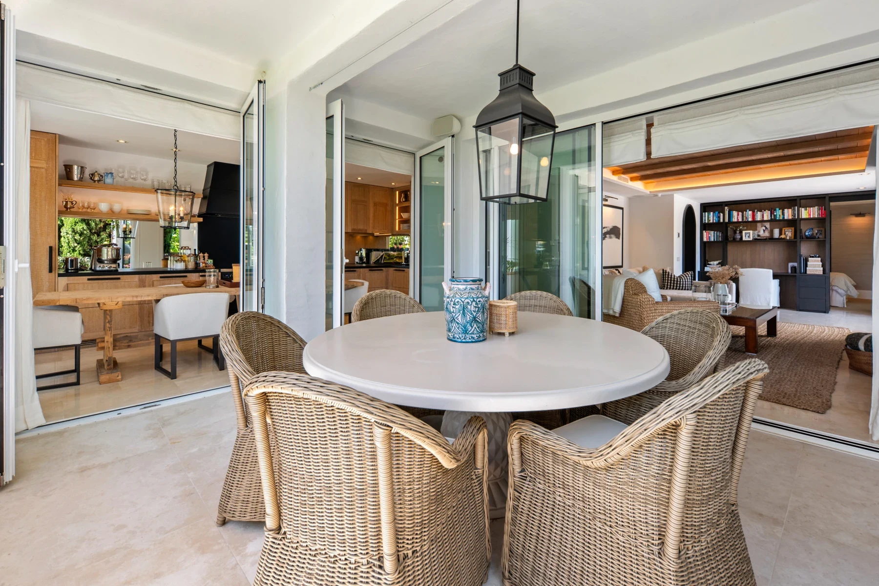 Covered terrace dining area on Marbella’s Golden Mile