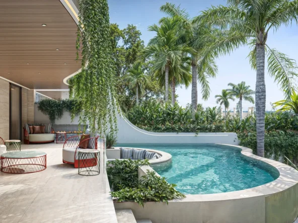 Illustrative garden terrace and private pool on Marbella Golden Mile