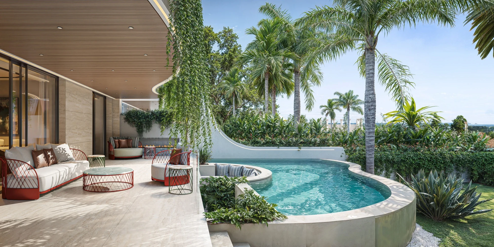Illustrative garden terrace and private pool on Marbella Golden Mile