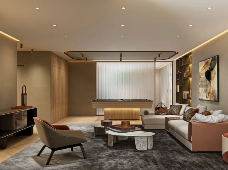 Illustrative lower-level lounge