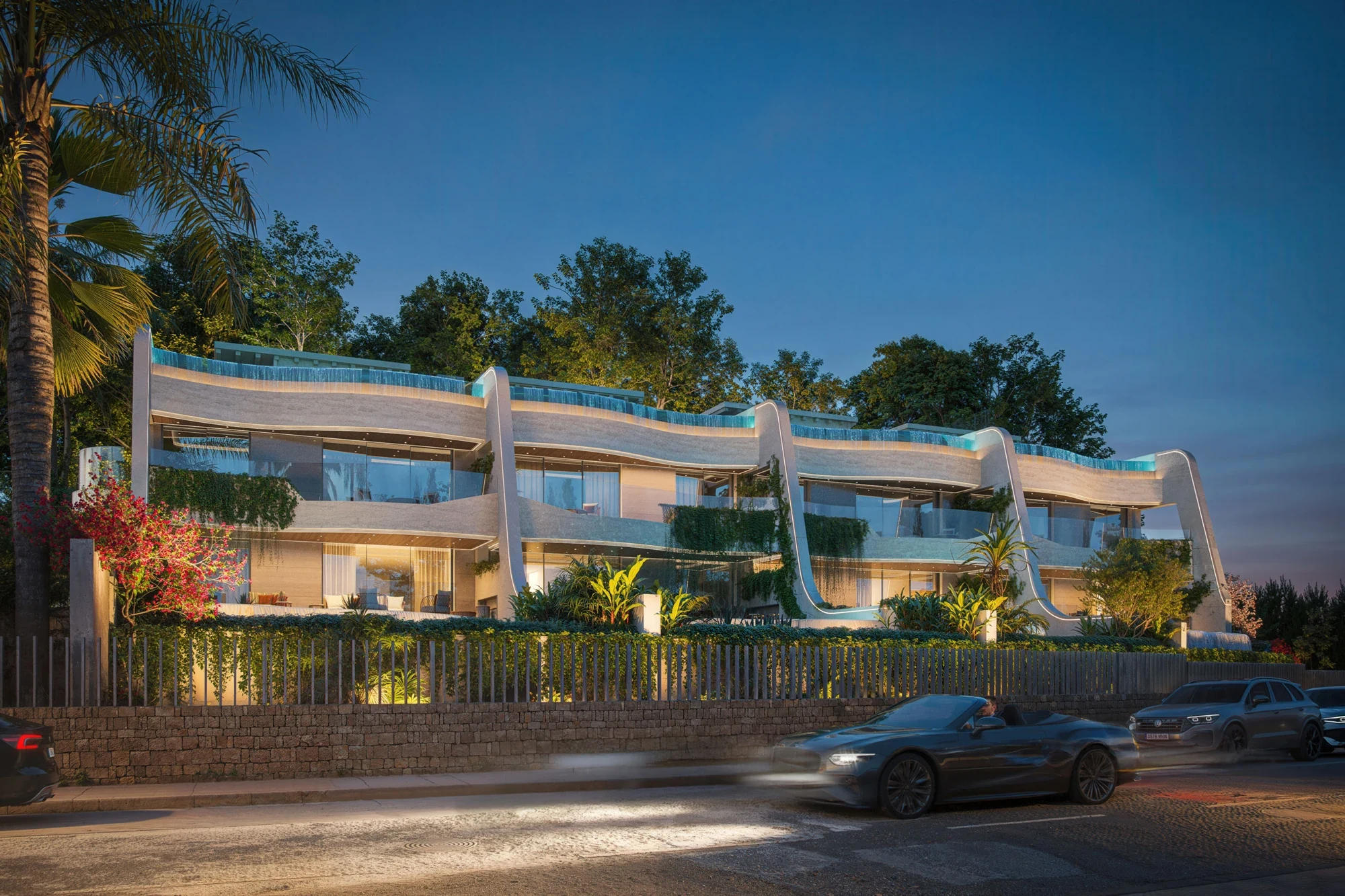 Illustrative residences at dusk on Marbella Golden Mile