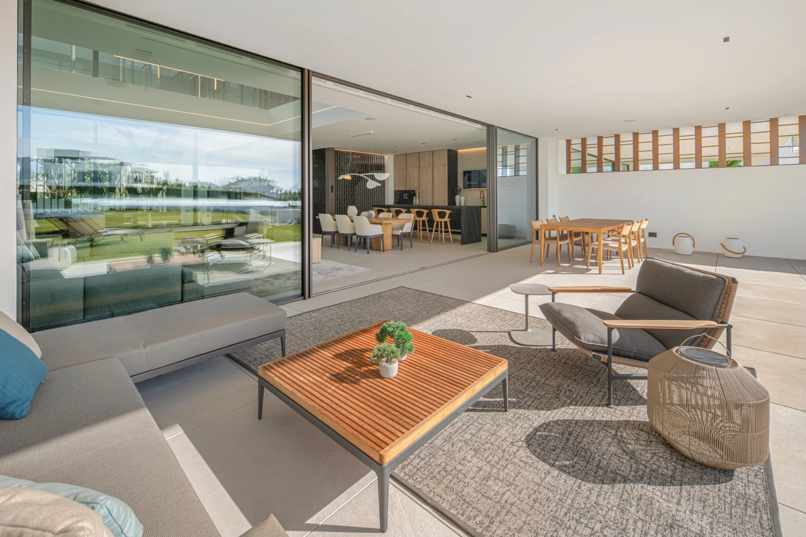 Covered lounge terrace with garden outlook