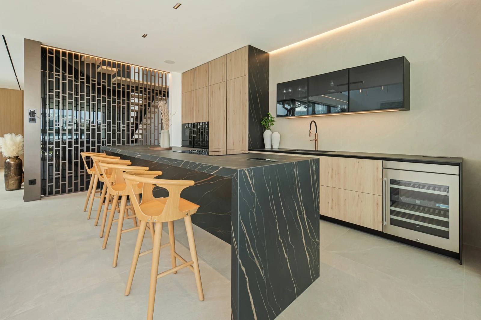 Modern kitchen island with breakfast seating