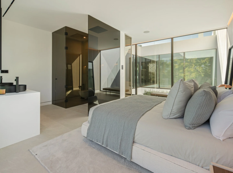 Guest suite with broad sliding glass doors