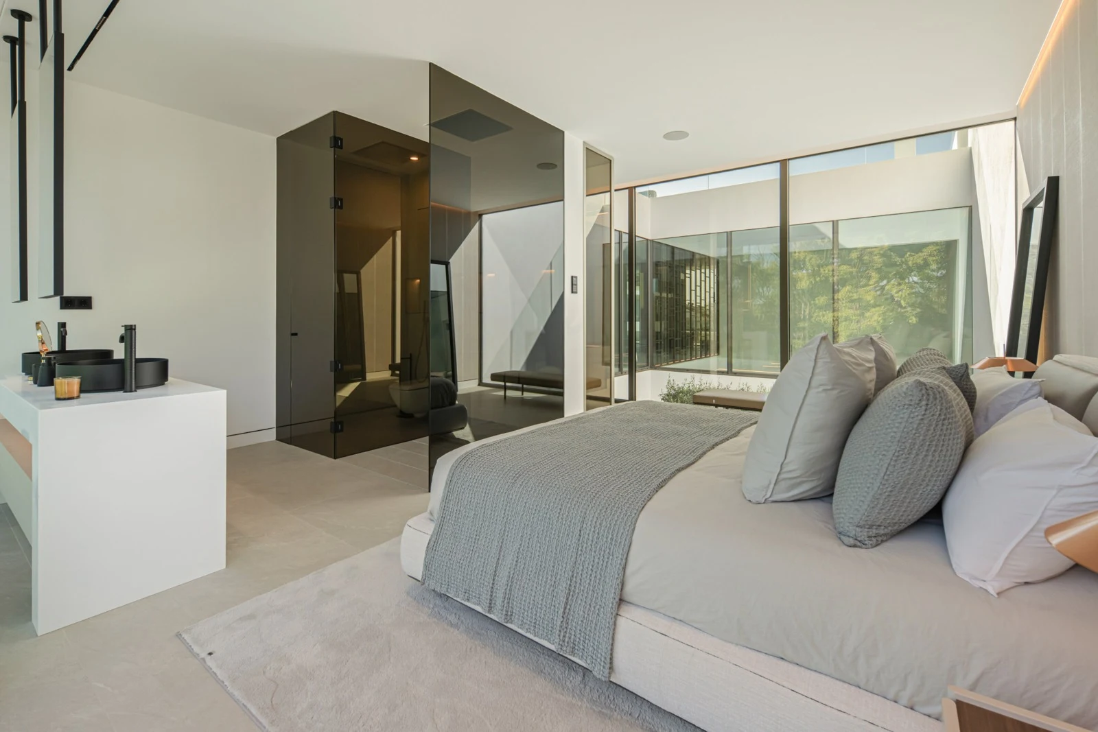 Guest suite with broad sliding glass doors