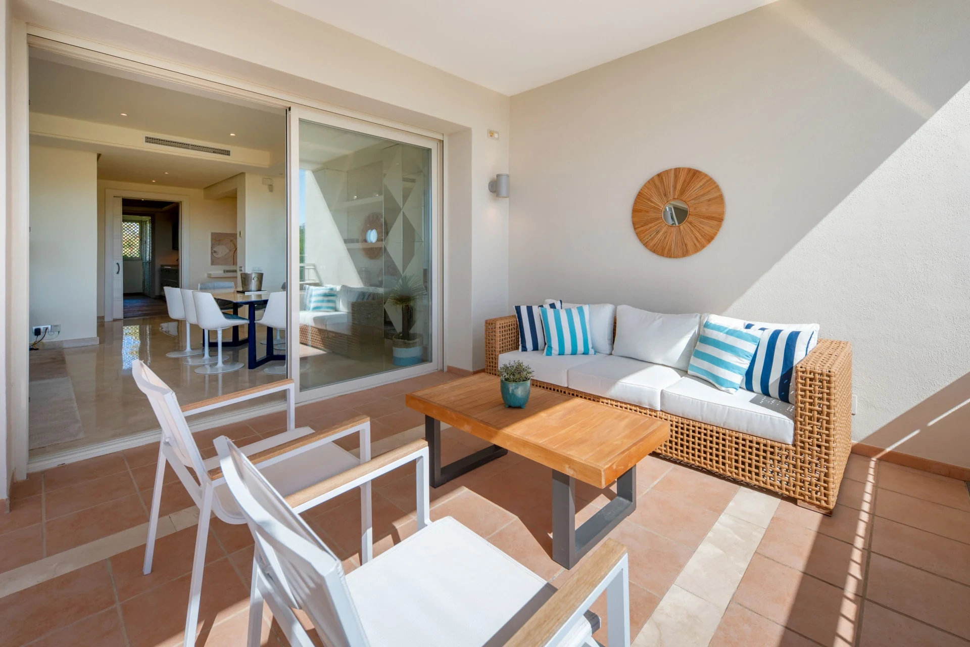 Sheltered terrace lounge beside the living room