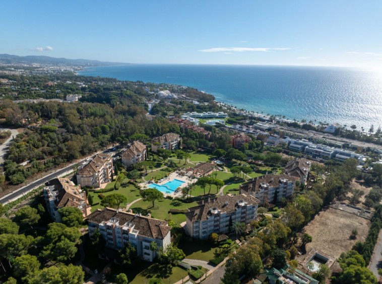 Aerial view of the residential community near the coast