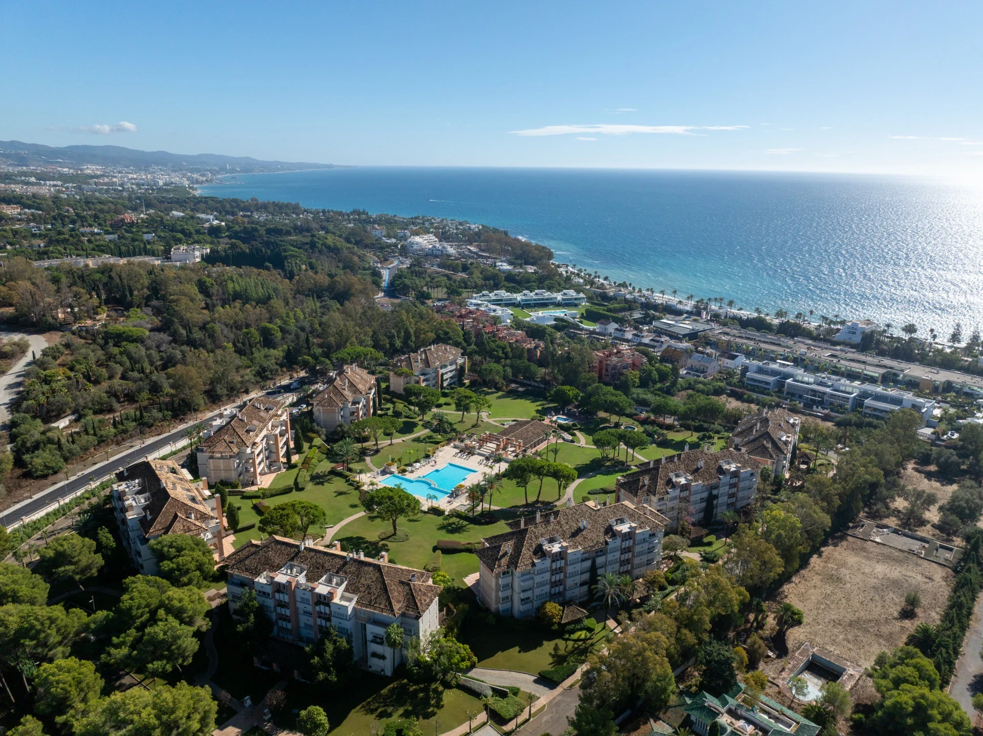 Aerial view of the residential community near the coast