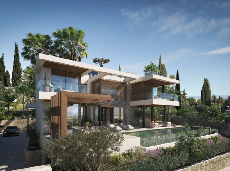Illustration of the proposed villa architecture and garden