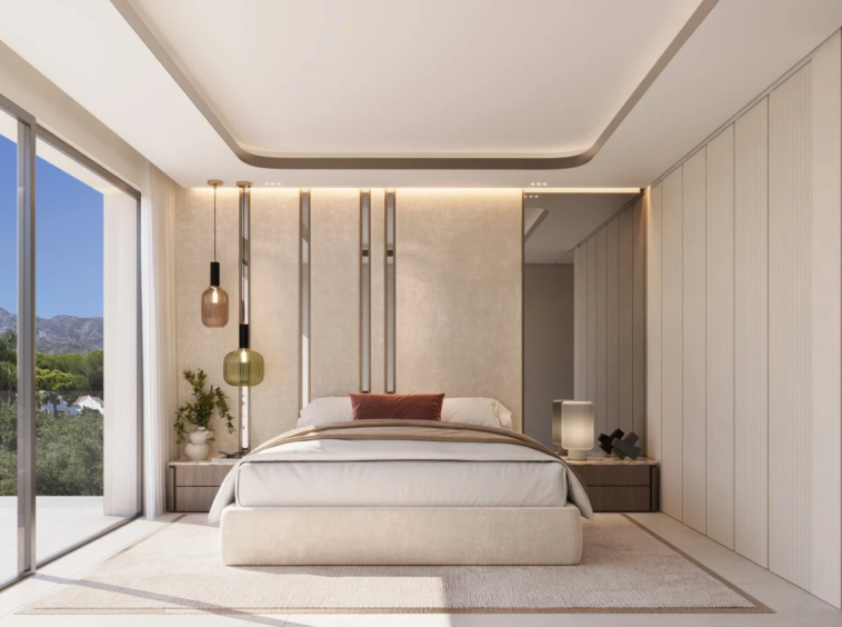 Illustrative bedroom opening towards a terrace