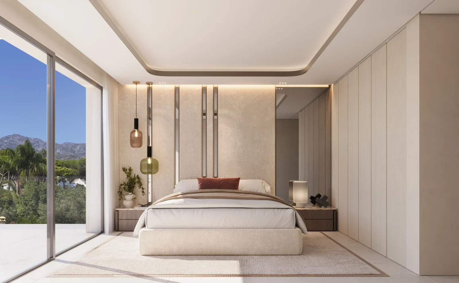 Illustrative bedroom opening towards a terrace