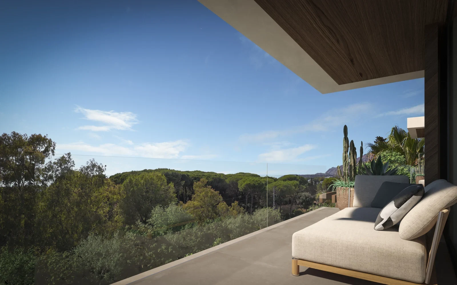 Illustrative terrace overlooking the surrounding landscape