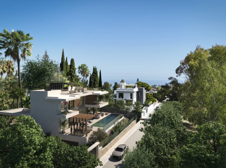 Illustrative aerial view of the villa project and plot