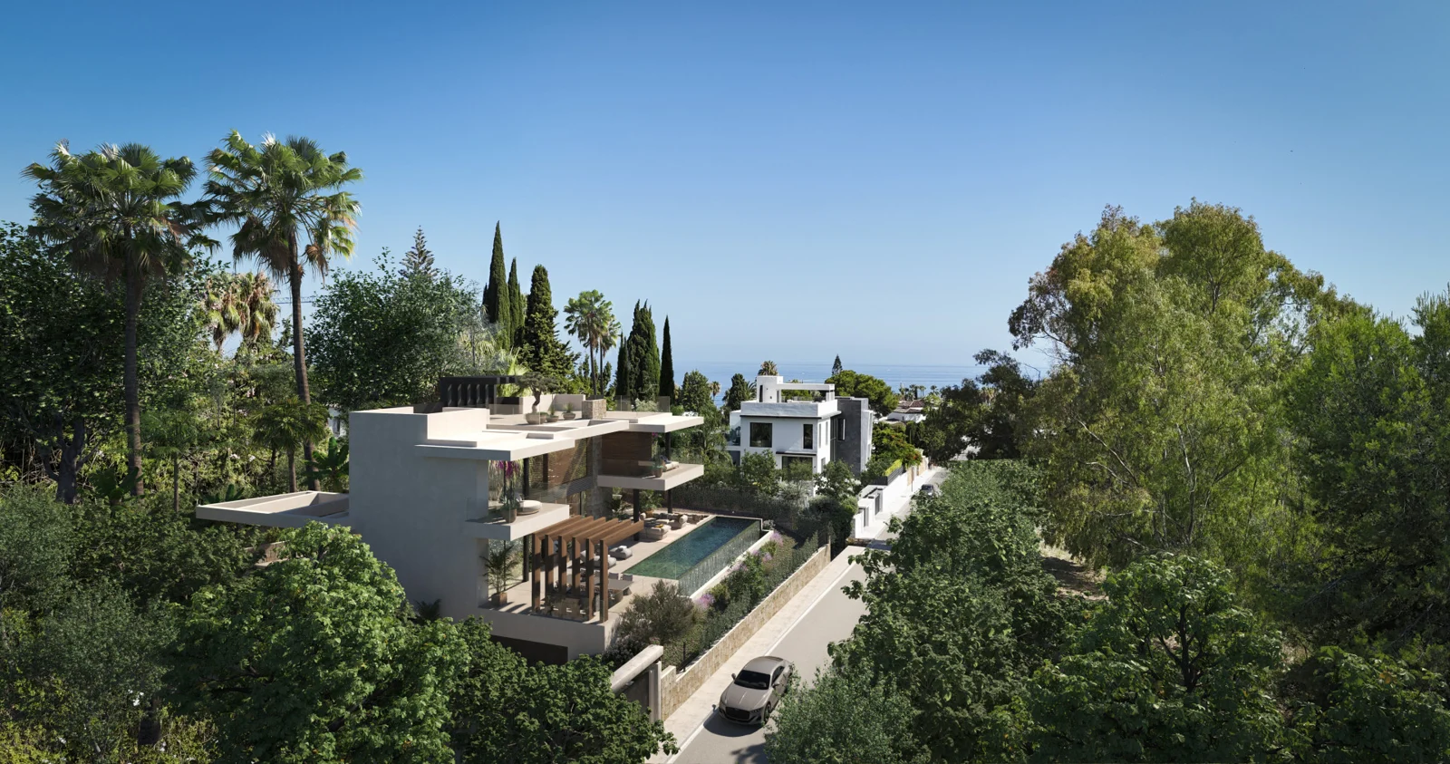 Illustrative aerial view of the villa project and plot
