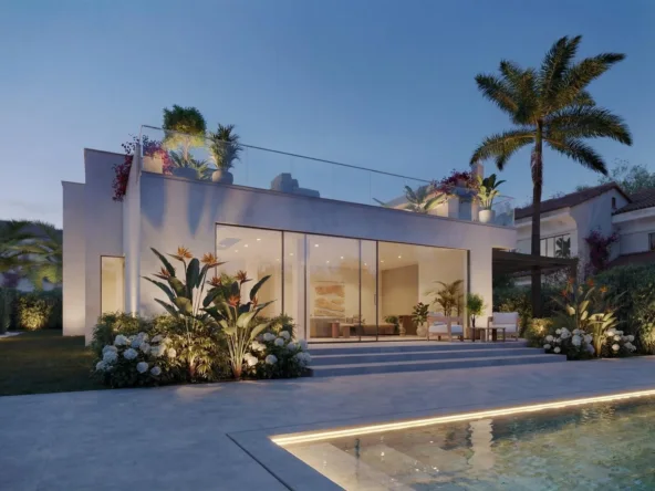 Illustrative exterior of a villa with a private pool in Guadalmina Alta