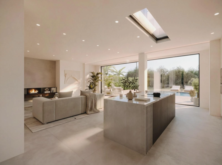 Illustrative open-plan living area with garden access