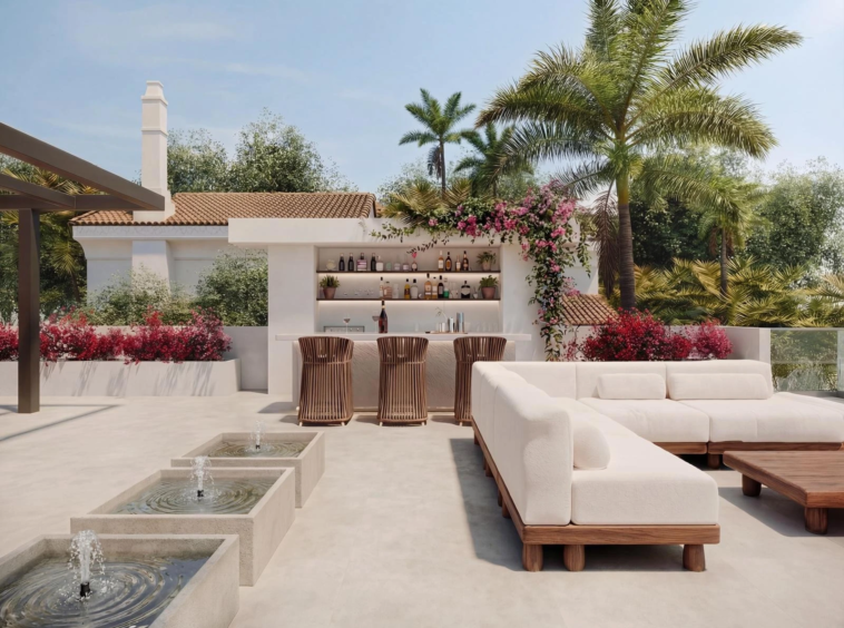 Illustrative upper terrace with outdoor seating