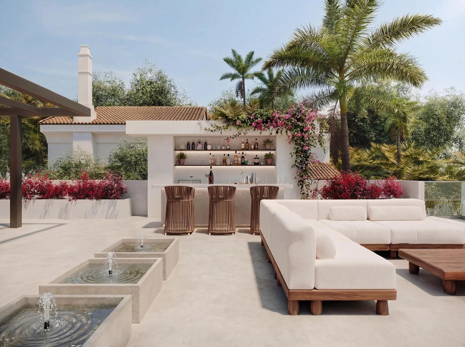 Illustrative upper terrace with outdoor seating