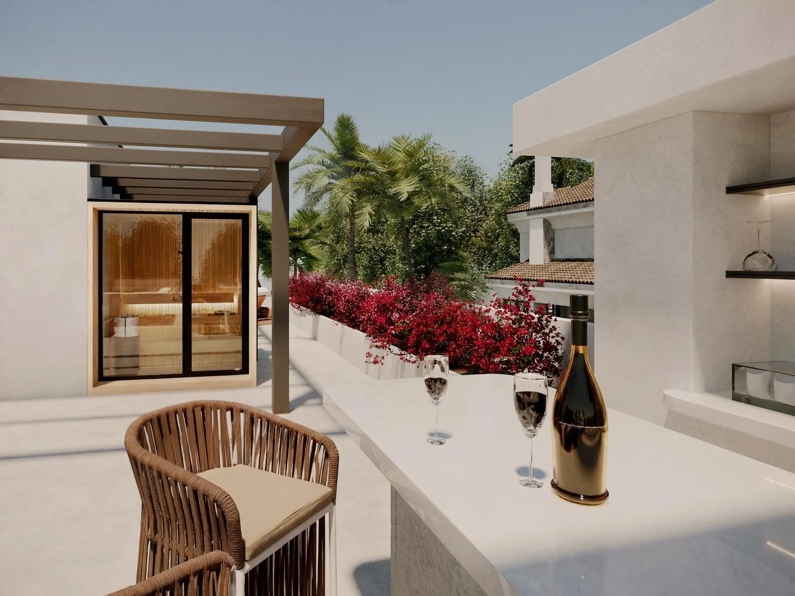 Illustrative covered dining terrace
