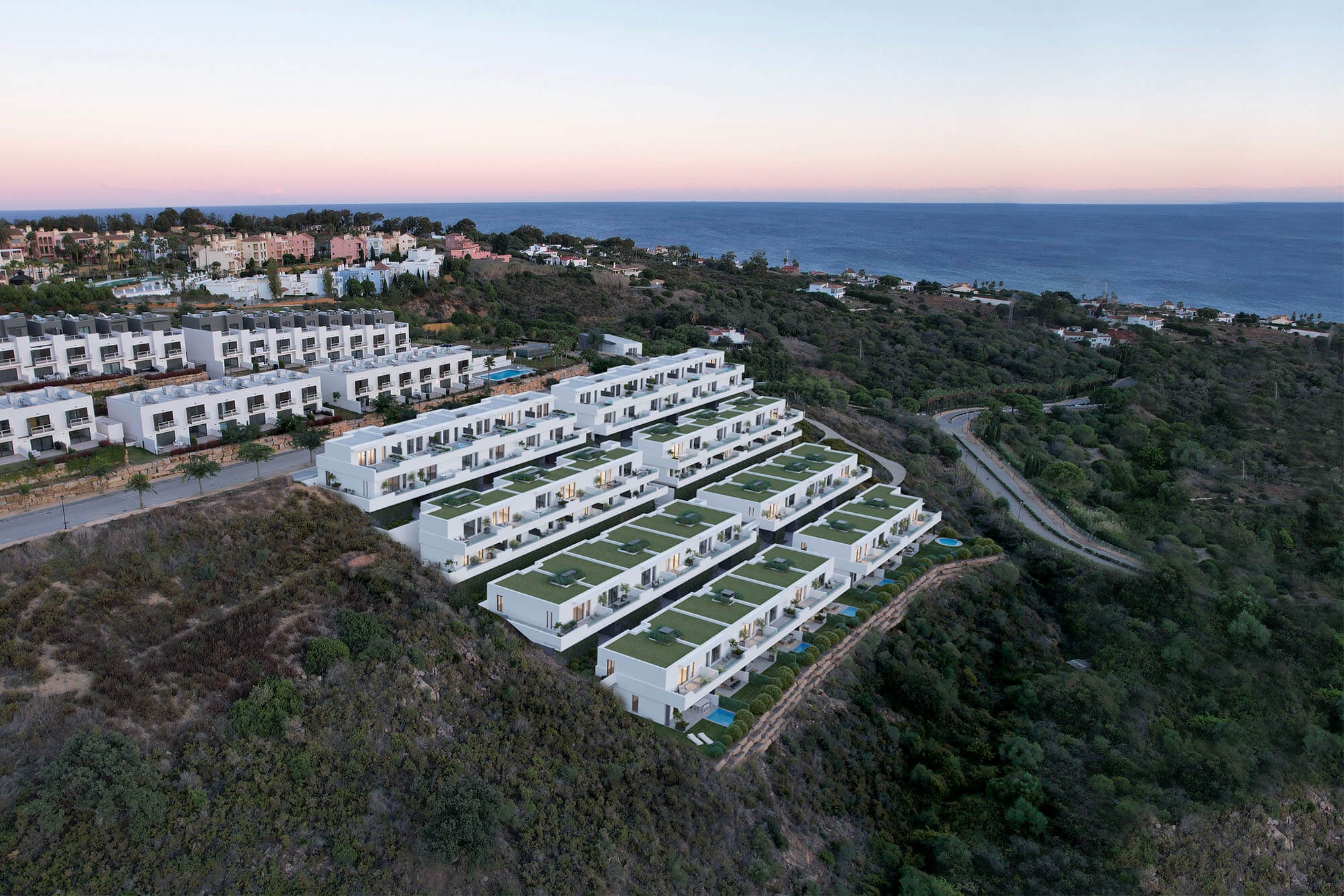 Illustration of the hillside townhouse development in Manilva