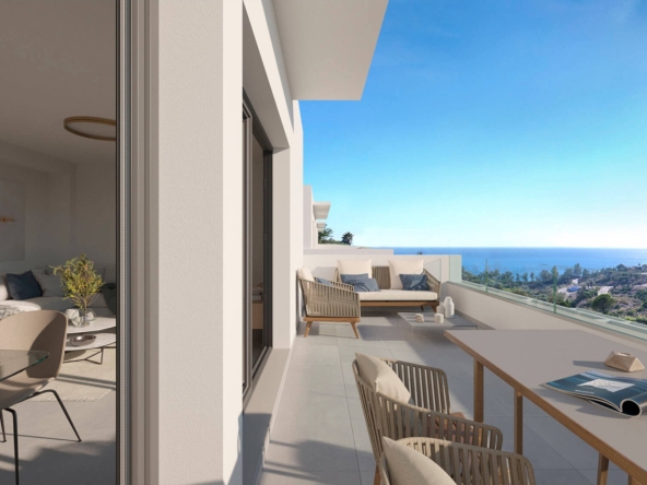 Illustration of an outdoor dining terrace at a townhouse in Manilva
