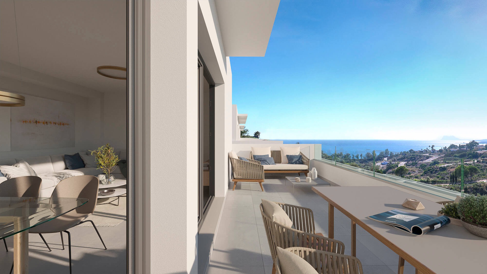 Illustration of an outdoor dining terrace at a townhouse in Manilva