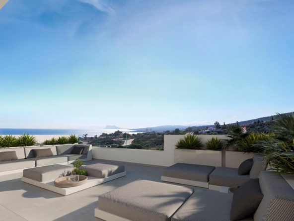 Illustration of an open upper terrace at a townhouse in Manilva