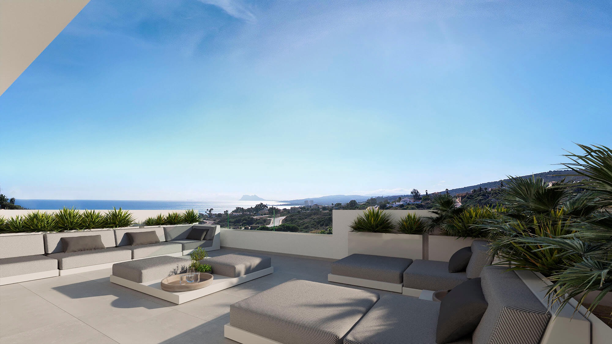 Illustration of an open upper terrace at a townhouse in Manilva